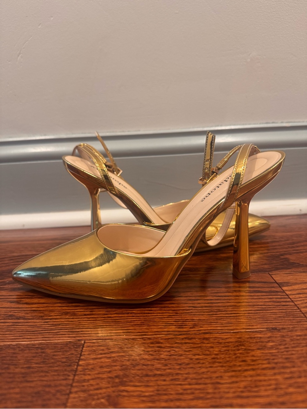 Gold Metallic Slingback Pointed-Toe Heels